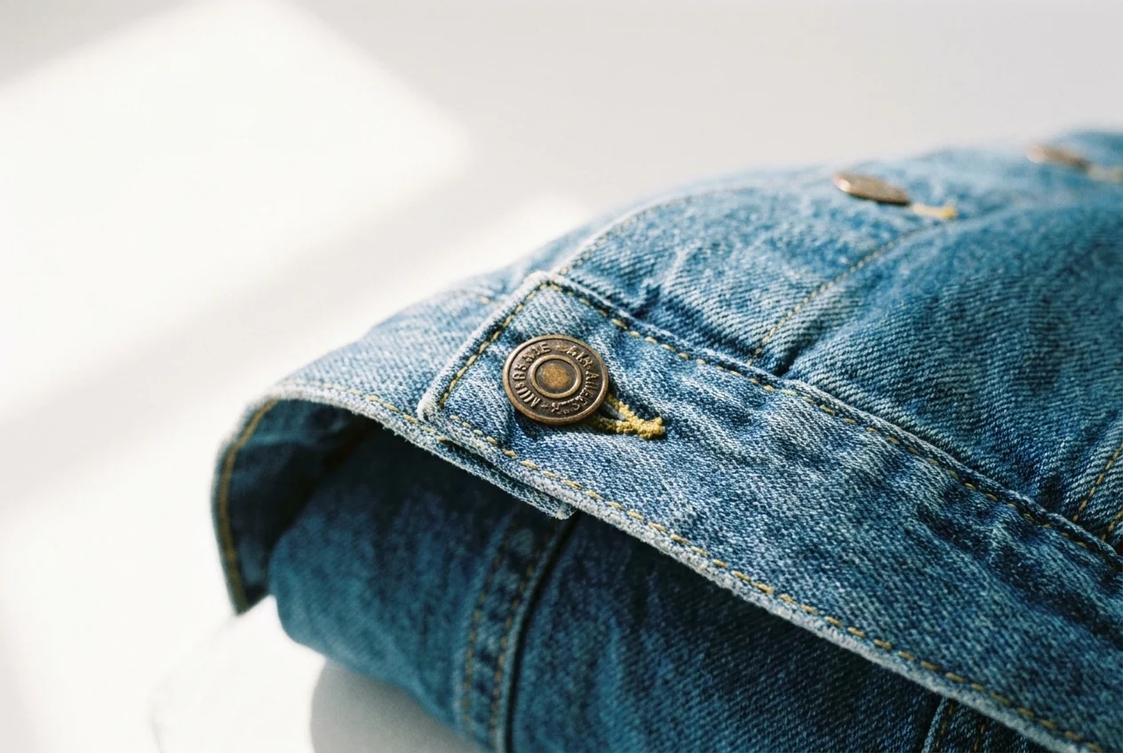Oversized denim jacket — Selvedge seam · shank button