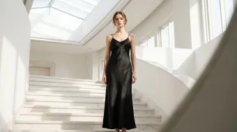 Satin slip dress — Black bias satin — the hardest thing to light
