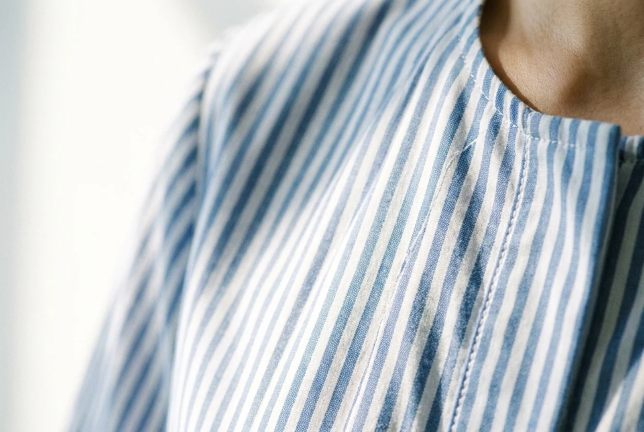 Striped cotton midi — Woven stripe · topstitch