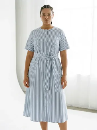 Striped cotton midi — A €39 day dress, shot like a €3,900 one